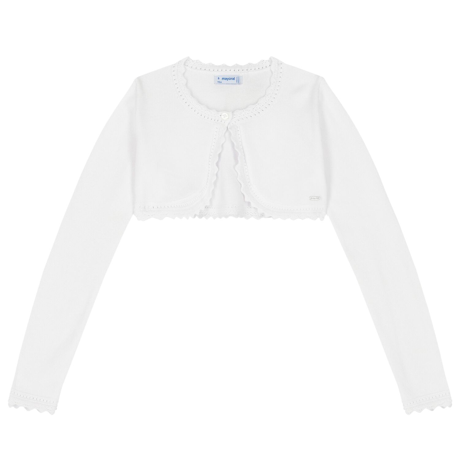 Girls White Bolero Cardigan, 2, hi-res