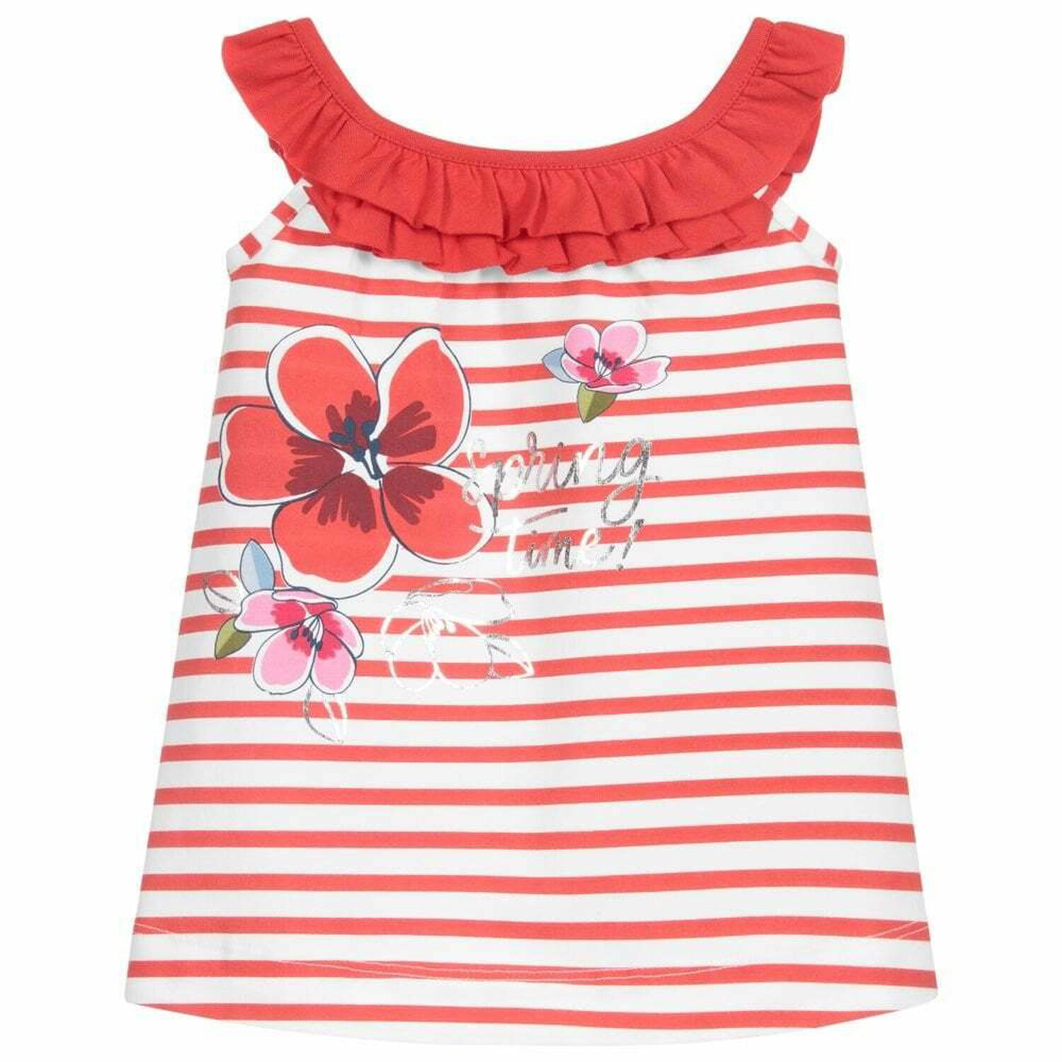 Younger Girls White & Red Floral Dress, 3, hi-res image number null