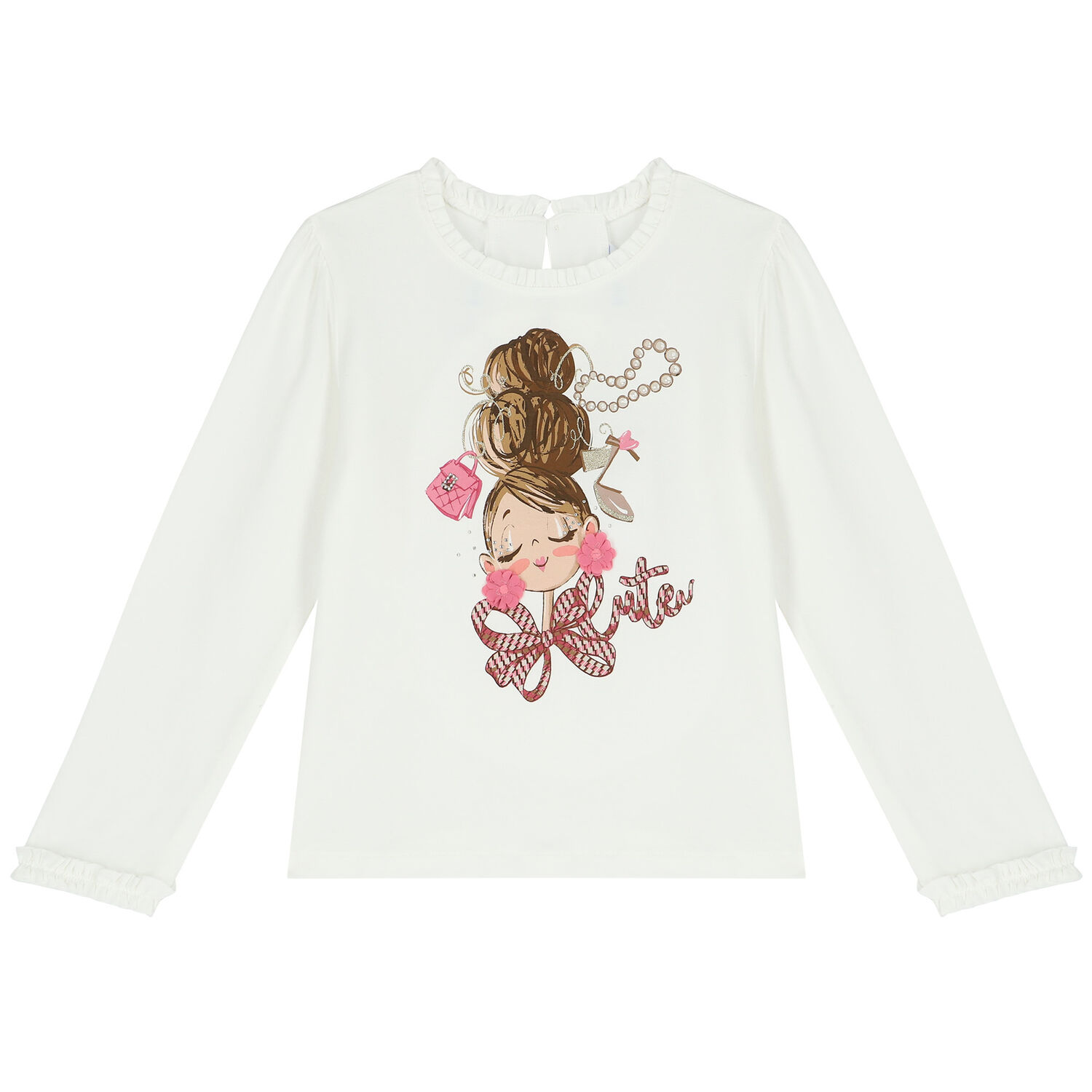 Girls Ivory Long Sleeve TopÂ , 1, hi-res image number null