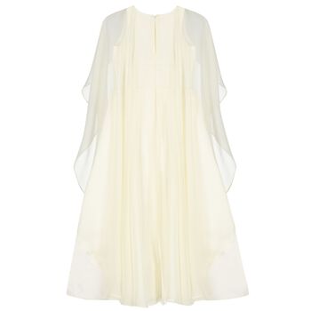 Girls Ivory Crystal Waist & Chiffon Cape Dress