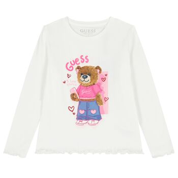 Girls Ivory Teddy Bear Logo Long Sleeve Top