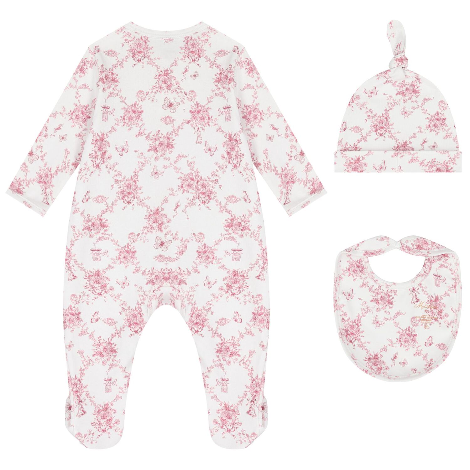 Baby Girls White & Pink Floral & Butterflies Babygrow Set, 1, hi-res image number null