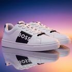 Boys White & Black Logo Trainers, 1, hi-res