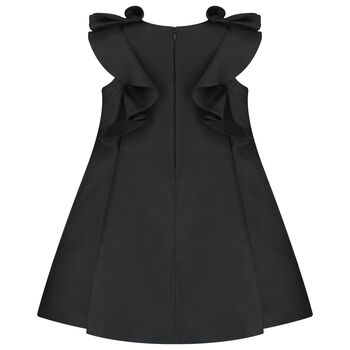 Girls Black Satin Ruffle Dress