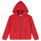 Boys Red Logo Hooded Zip Up Top, 1, hi-res