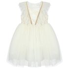 Girls White & Beige Geo Map Dress, 1, hi-res