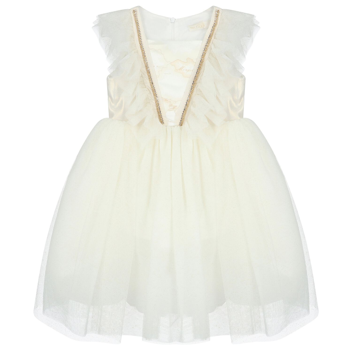 Girls White & Beige Geo Map Dress, 1, hi-res image number null