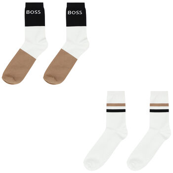 Boys White, Black & Beige Socks (2 Pack)