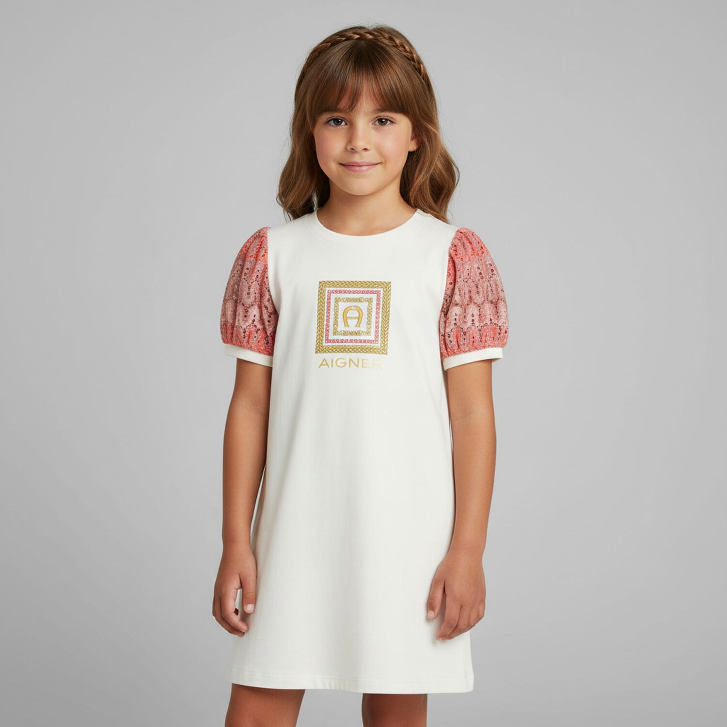 Girls Ivory Logo Dress, 2, hi-res image number null
