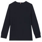 Boys Navy Blue Logo Long Sleeve Top, 2, hi-res