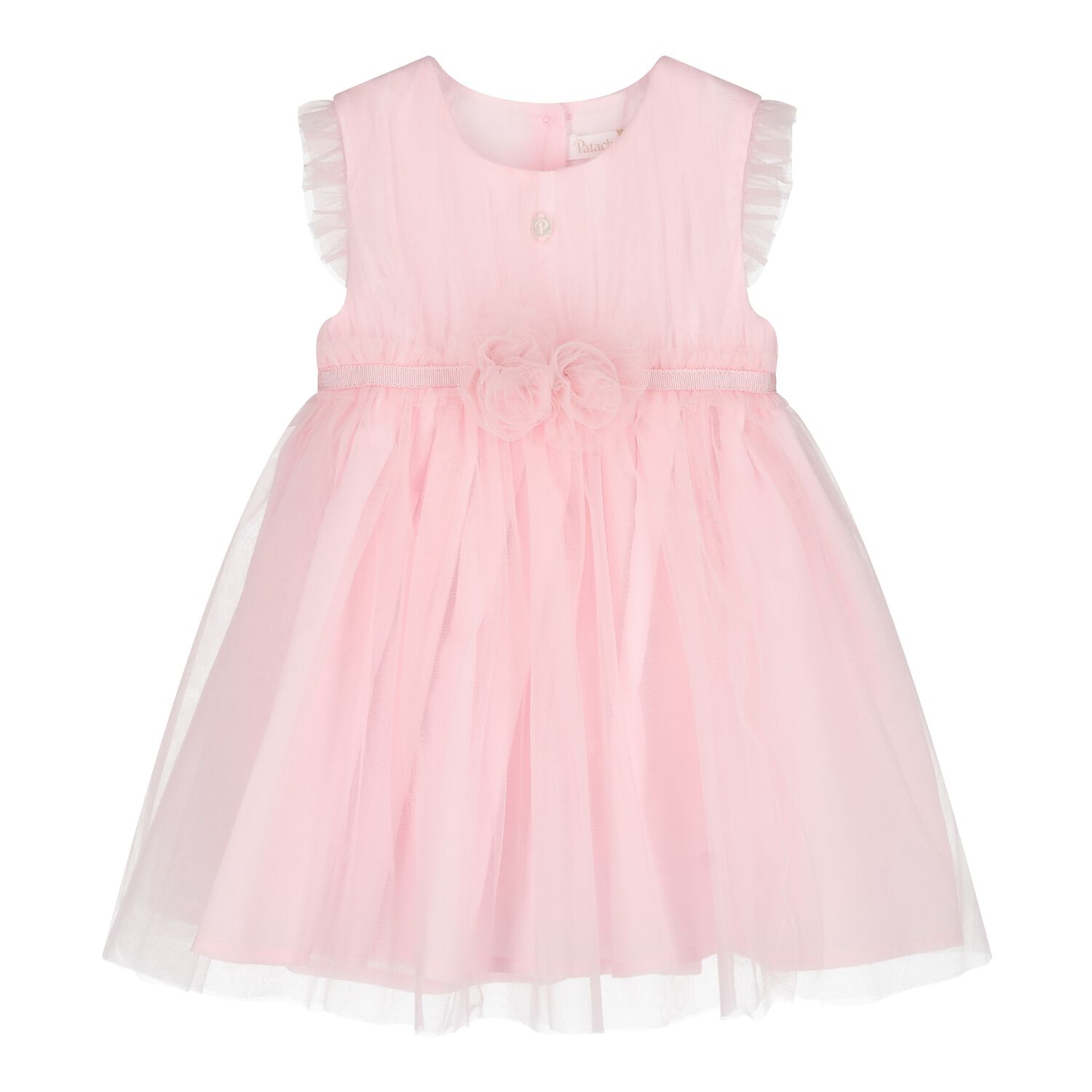 Baby Girls Pink Flower Tulle Dress, 1, hi-res