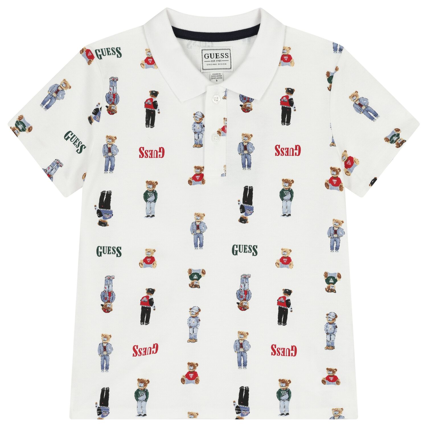 Boys White Teddy Bear Logo Polo Shirt, 1, hi-res