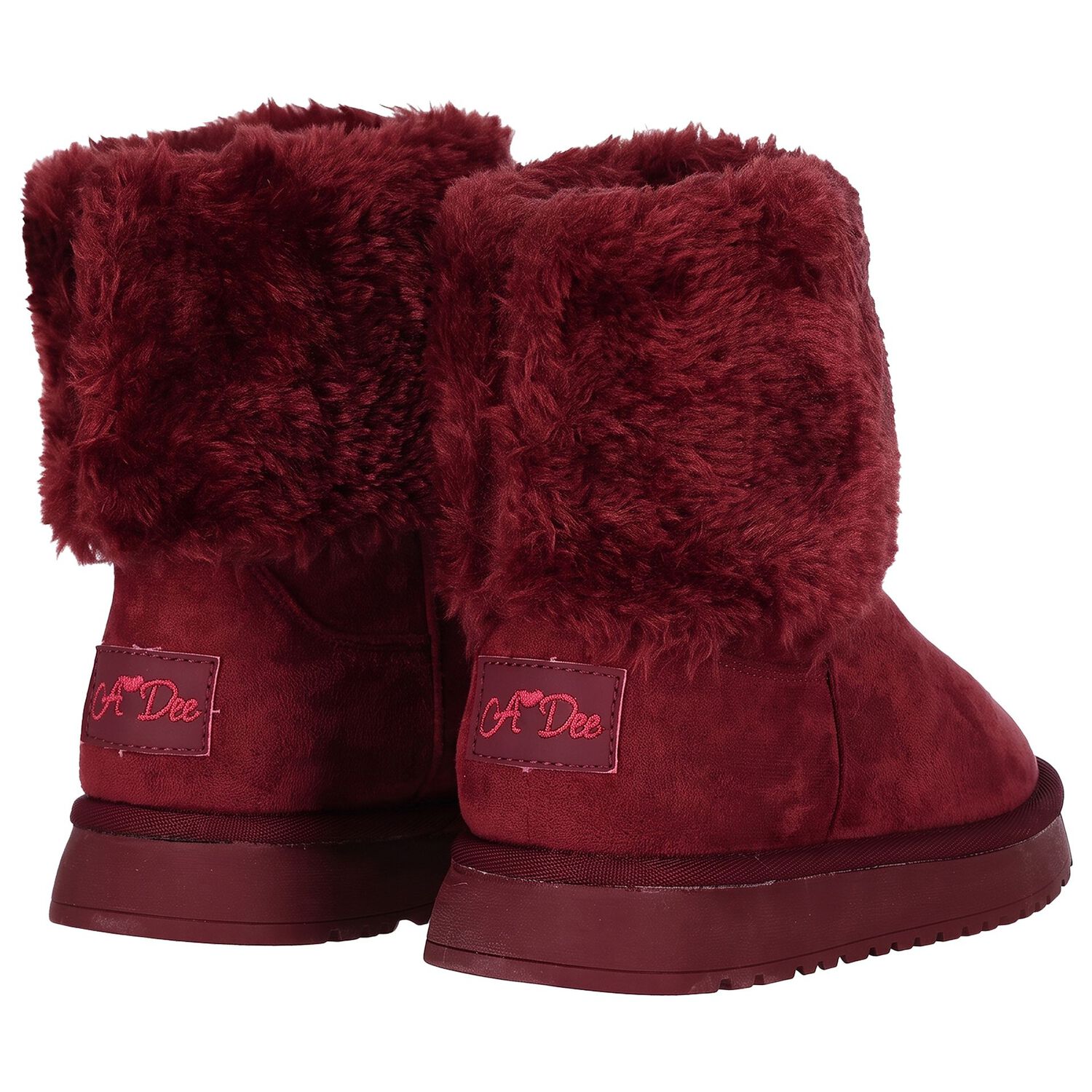 Girls Burgundy Faux Fur Boots, 1, hi-res