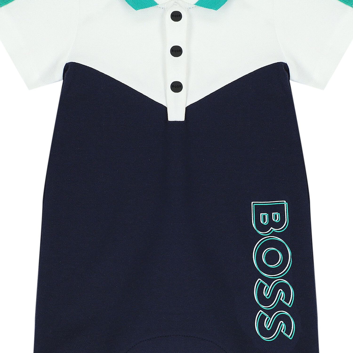 Baby Boys White & Navy Blue Logo Polo Romper, 2, hi-res image number null