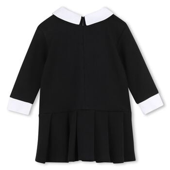 Younger Girls Black & White Logo Pleated Dress
