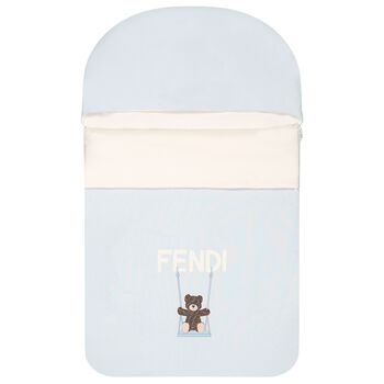 Baby Boys White & Blue Teddy Bear Logo Nest