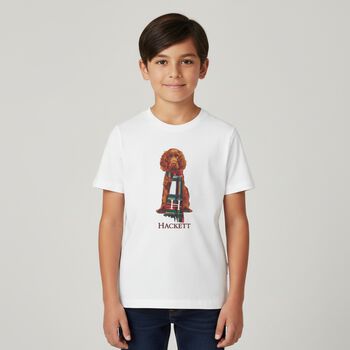 Boys White Dog Logo T-Shirt, 1 Boys White Dog Logo T-Shirt