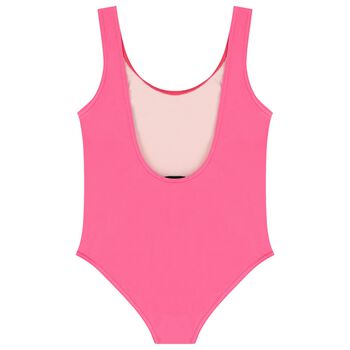 Girls Pink Teddy Bear Logo Swimsuit
