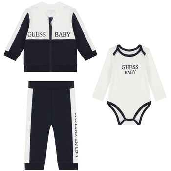 Baby Boys Navy Blue & White Logo Tracksuit Set