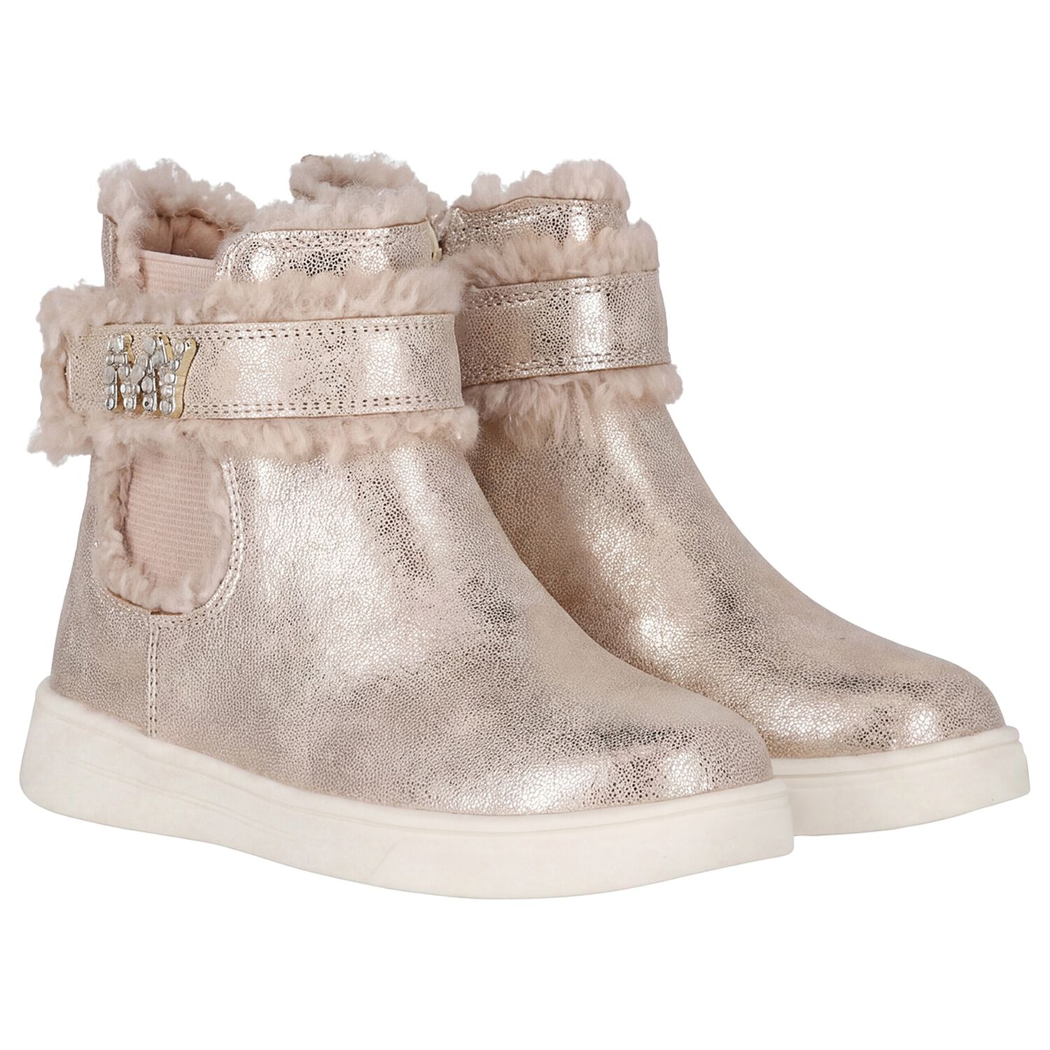 Girls Gold Faux Fur Boots , 1, hi-res