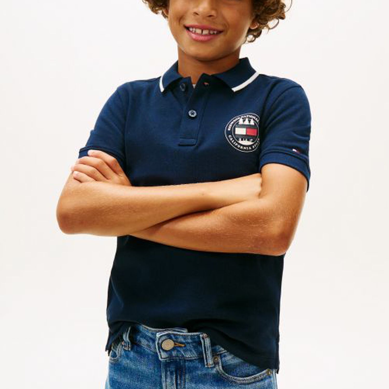 Boys Navy Blue Logo Polo Shirt, 1, hi-res
