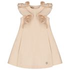 Girls Beige Satin Ruffle Dress, 1, hi-res