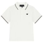 Boys White Logo Polo Shirt , 1, hi-res