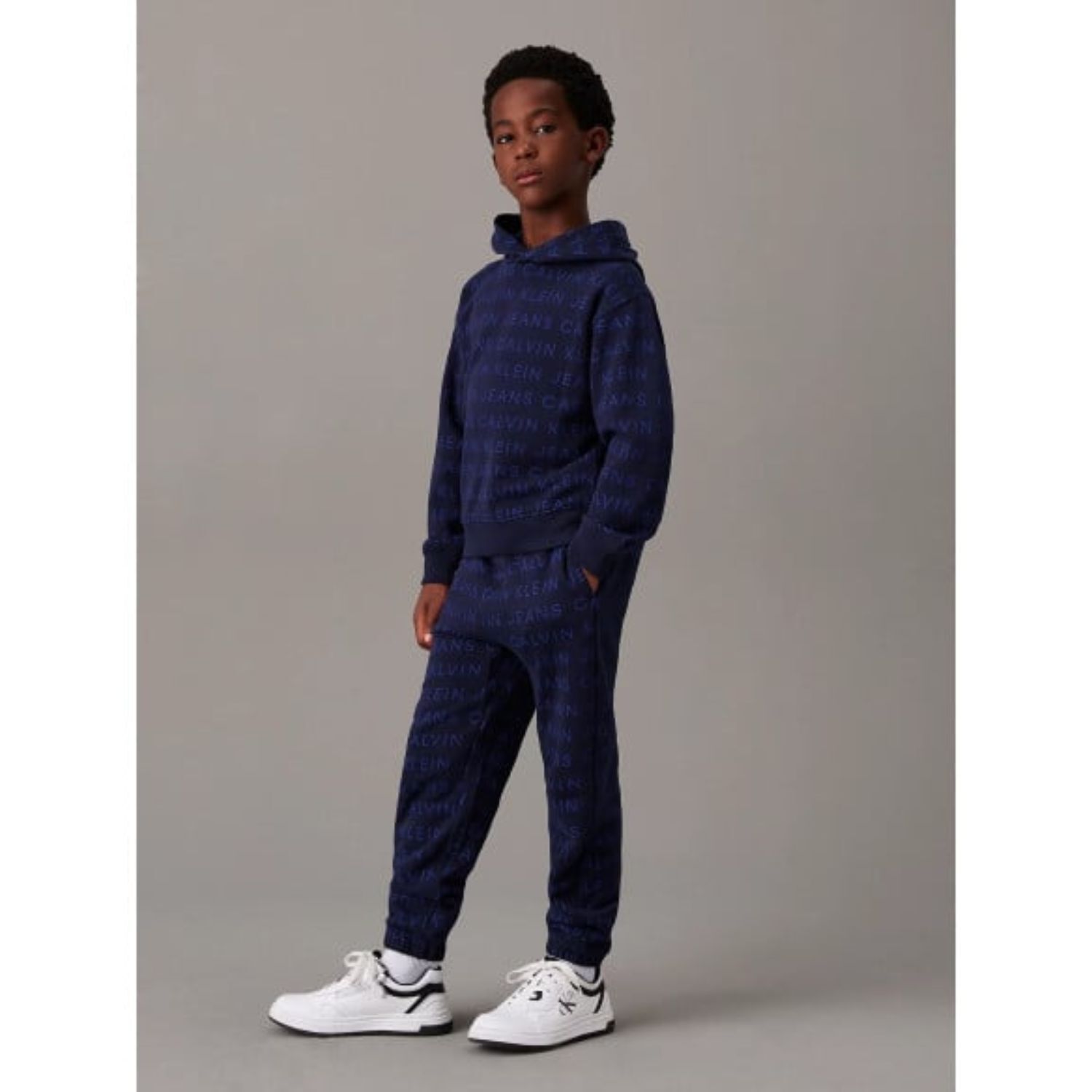 Boys Navy Blue Logo Hooded Top, 1, hi-res image number null