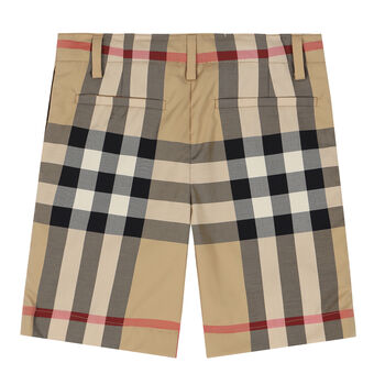 Boys Beige Checkered Shorts