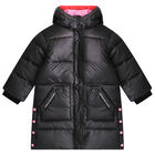 Girls Black Logo Puffer Coat, 1, hi-res