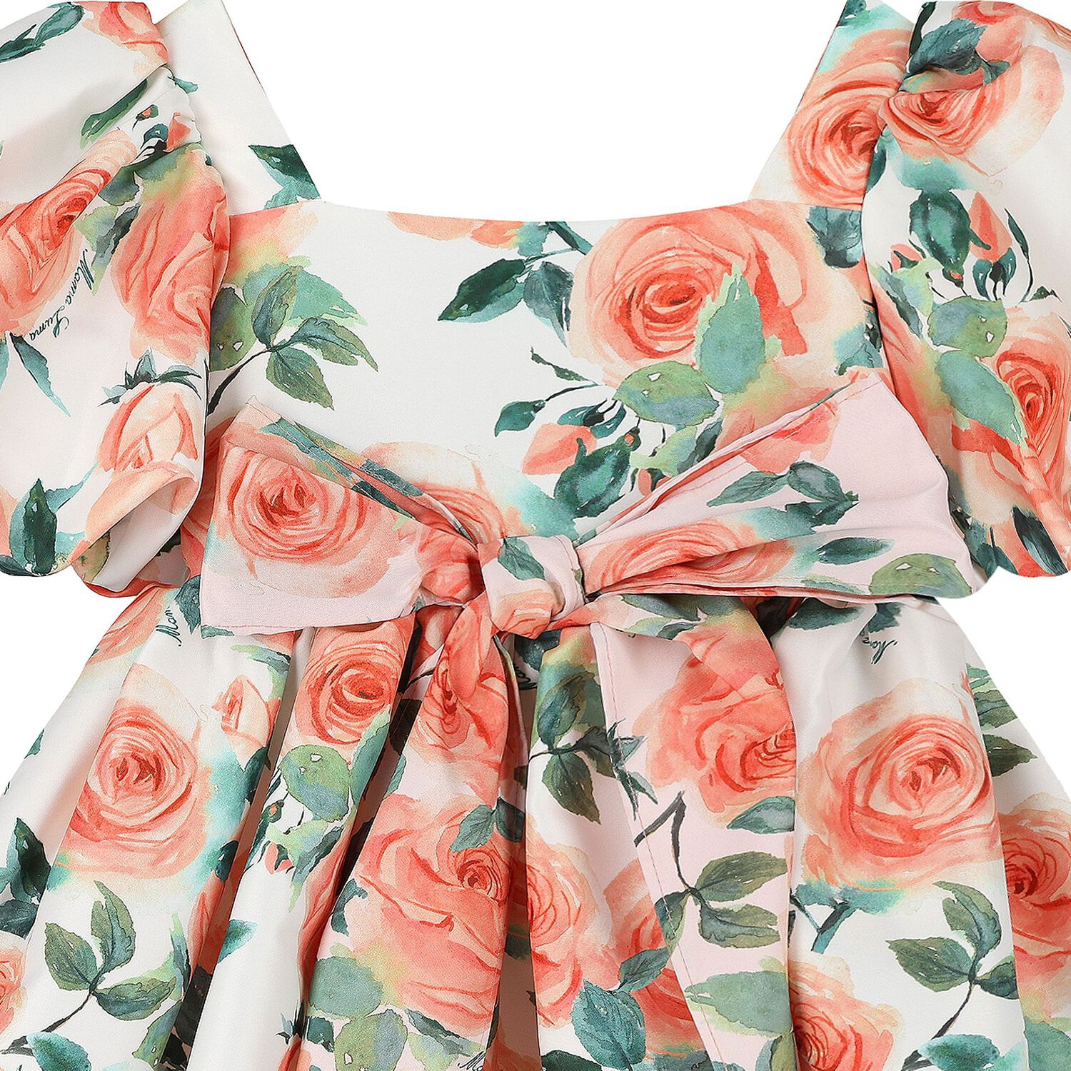 Girls Ivory & Orange Floral Satin Dress, 1, hi-res image number null