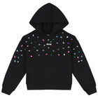 Girls Black Logo Embellished Hooded Top, 1, hi-res