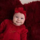 Baby Girls Red Pom Pom Headband, 1, hi-res