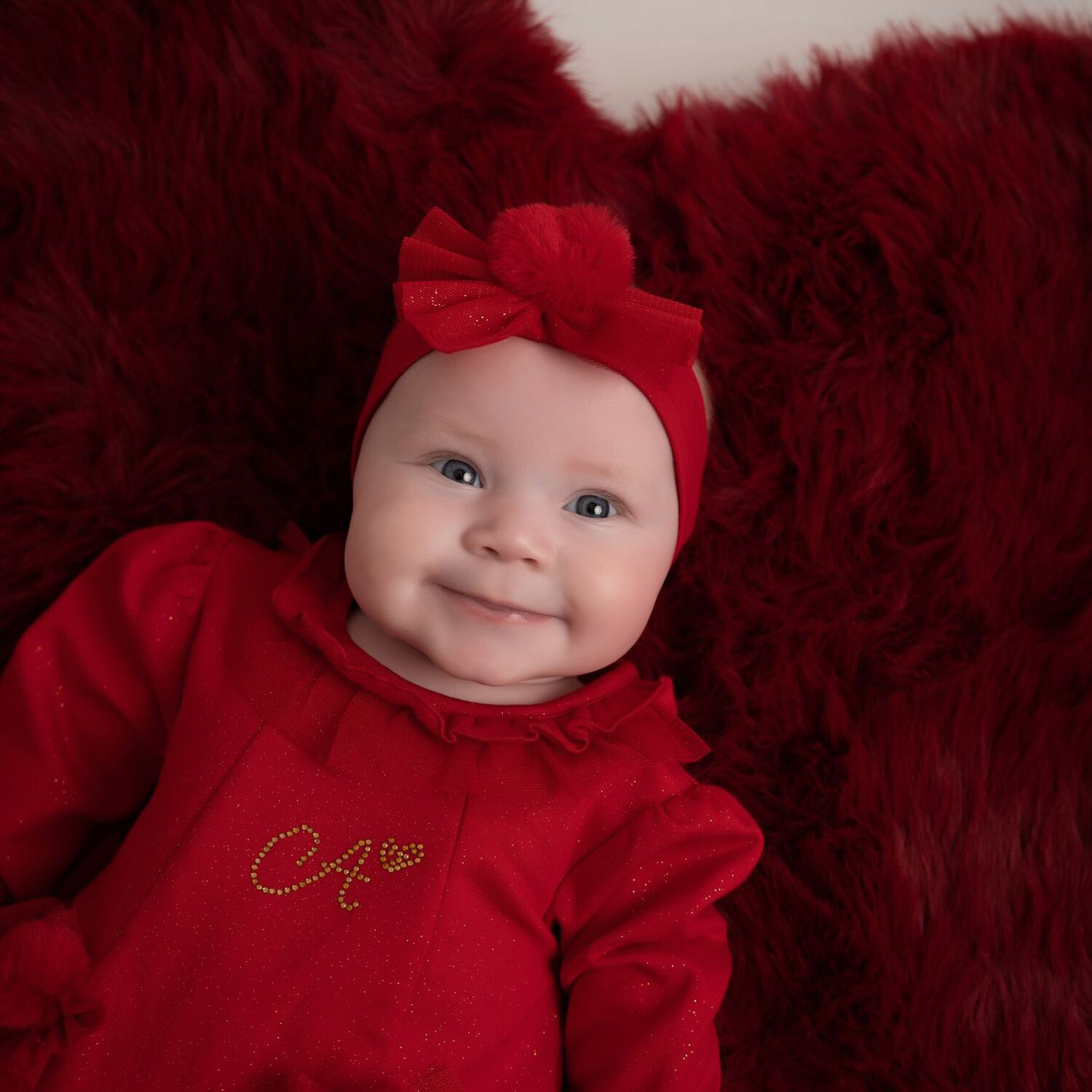 Baby Girls Red Pom Pom Headband, 1, hi-res image number null