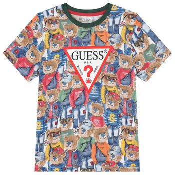 Boys Multi-Coloured Teddy Bear Logo T-Shirt