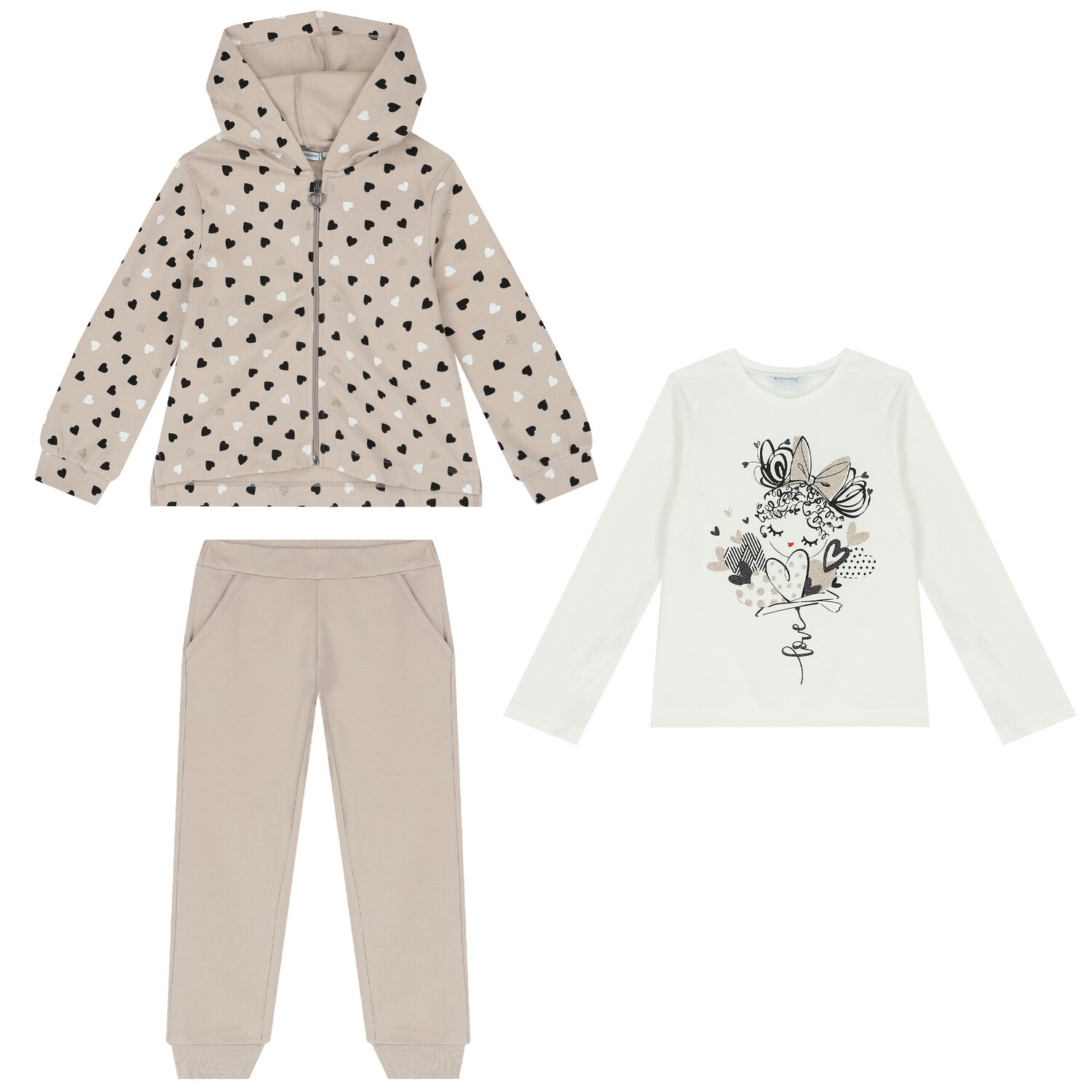 Girls Beige & Ivory 3 Piece Tracksuit, 1, hi-res
