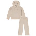 Girls Beige Knitted Trousers Set, 1, hi-res