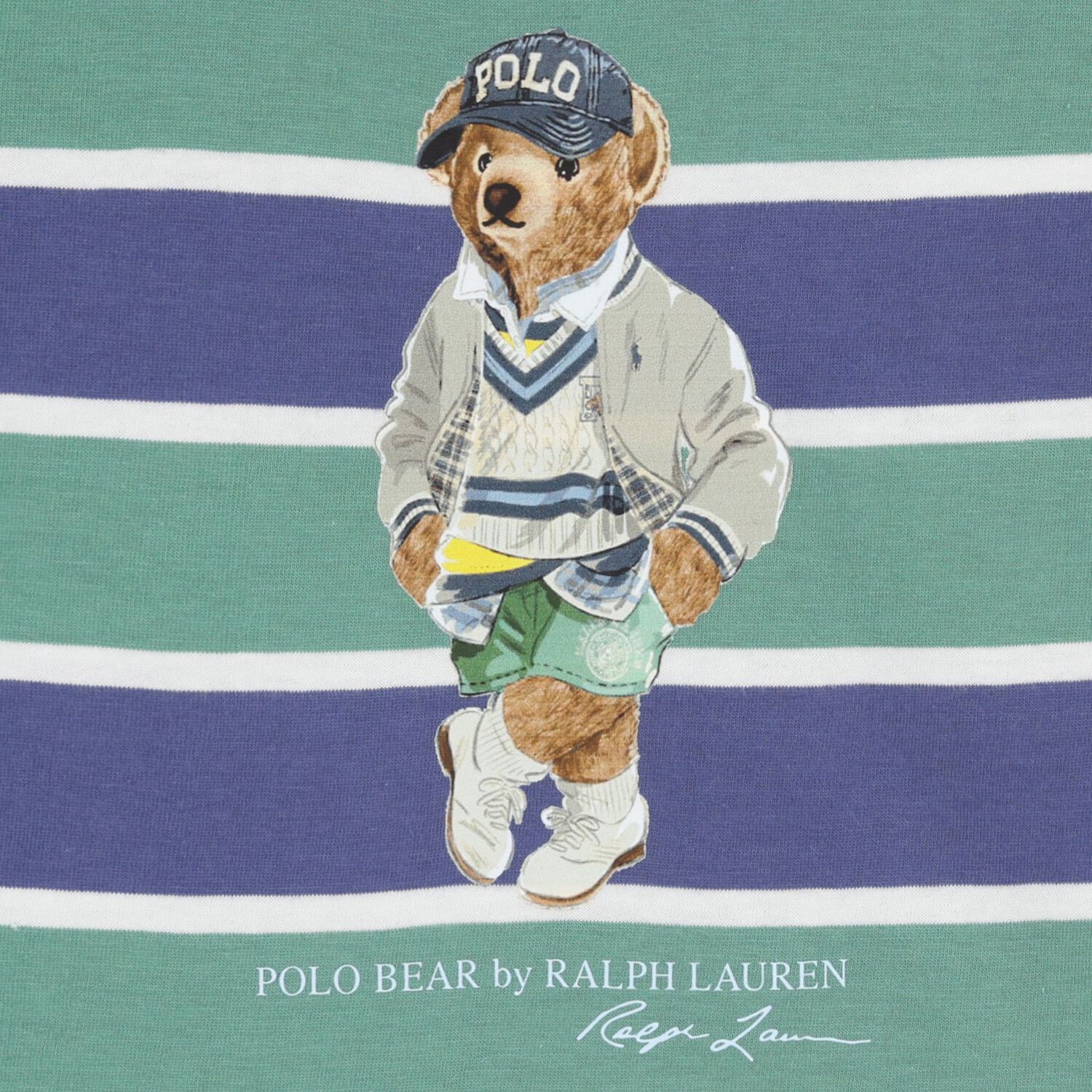 Baby Boys Blue & Green Polo Bear Shorts Set, 1, hi-res