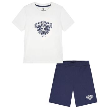 Boys White & Navy Blue Logo Shorts