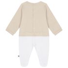 طقم هدايا ملابس أطفال وقبعة ومريلة بشعار باللونين البيج والأبيض, 1, hi-res