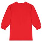 Girls Red Teddy Bear Logo Dress, 3, hi-res