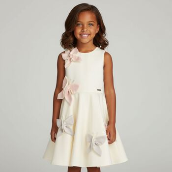 Girls Ivory Butterfly Satin Dress