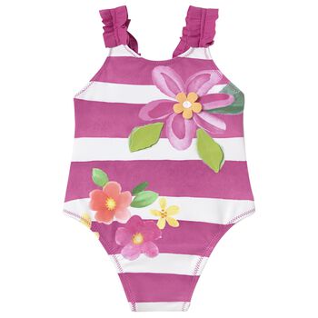 Younger Girls Pink & White Floral Swimsuit