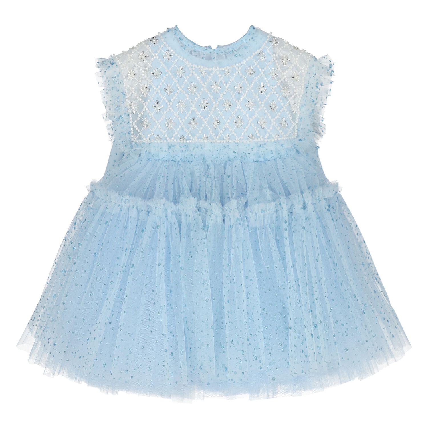 Younger Girls Blue Tulle Dress, 1, hi-res