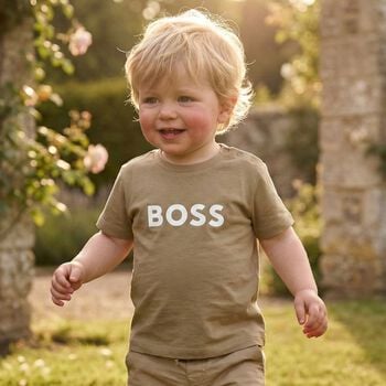 Younger Boys Mini Me Beige Logo T-Shirt