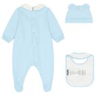 Blue & White Teddy Bear Logo Babygrow Gift Set, 3, hi-res