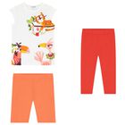 Girls White, Red & Orange Leggings Set, 3, hi-res