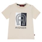 Younger Boys Beige Logo T-Shirt, 1, hi-res