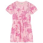 Girls Pink Palm Print Dress, 1, hi-res