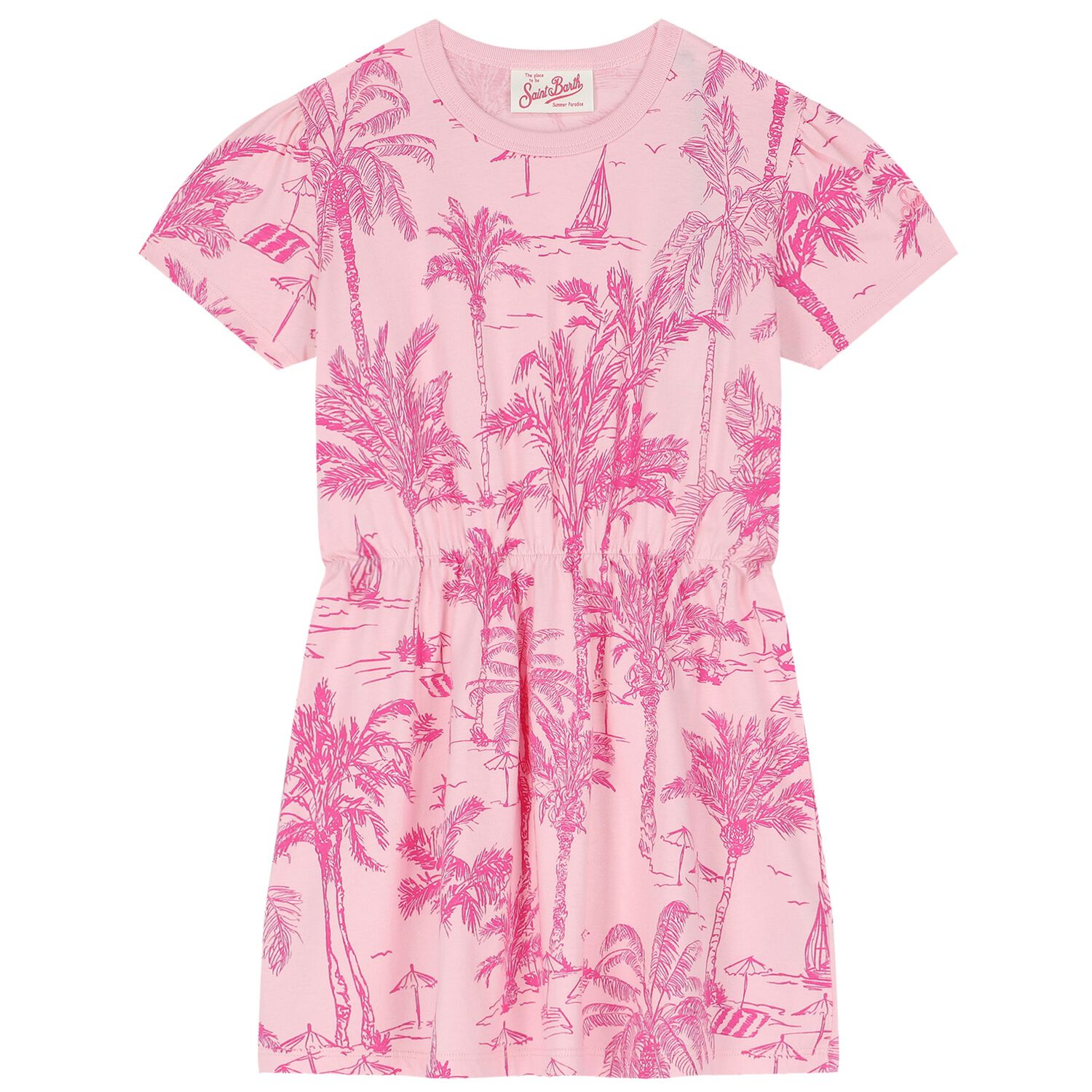 Girls Pink Palm Print Dress, 1, hi-res image number null